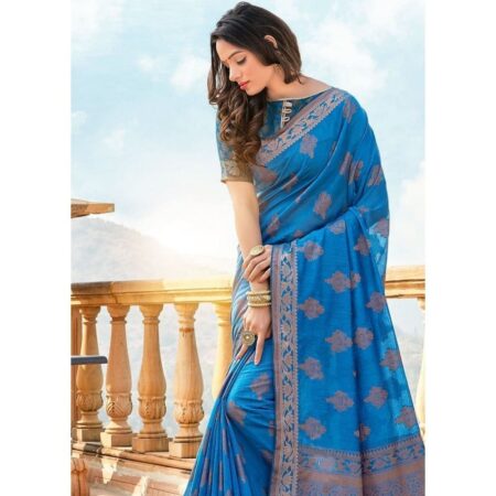 Webdemonew dark blue soft cotton silk weaving saree with zari work