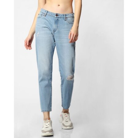 Webdemonew blue mid rise ice washed boyfriend jeans