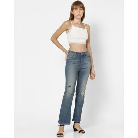 Webdemonew unique light blue high rise kick flare distressed jeans