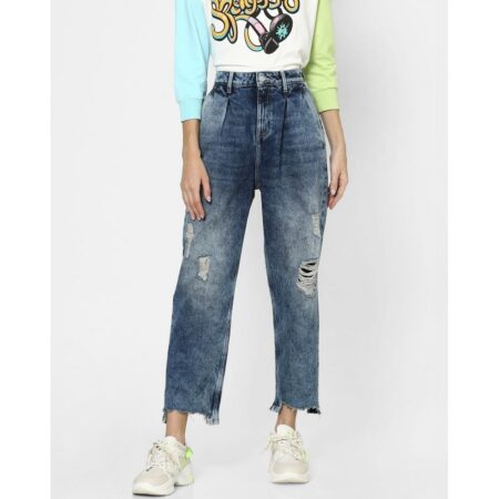 Webdemonew blue high rise slouch fit distressed jeans