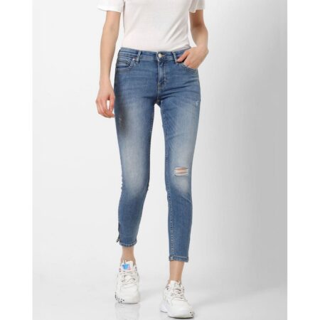 Webdemonew blue mid rise zip detail skinny fit jeans